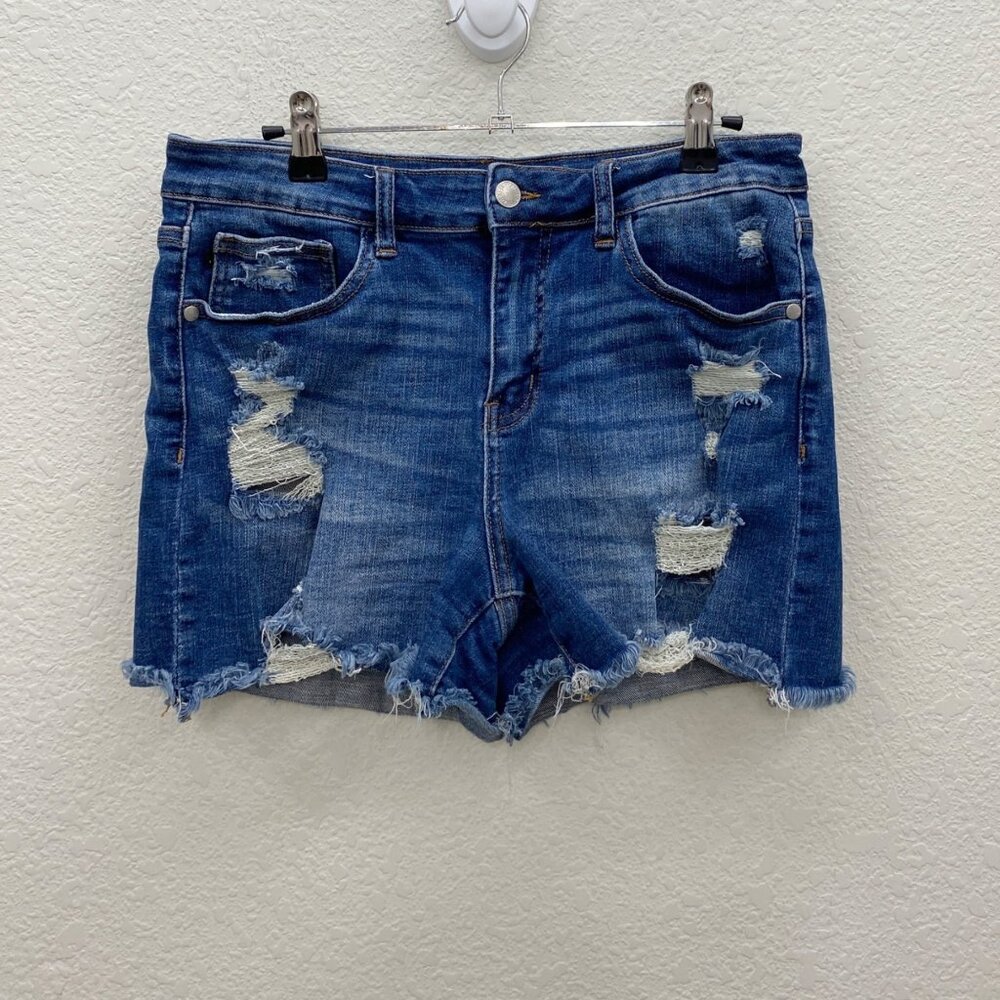 Judy Blue Distressed Denim Cut Off Stretch Jean Shorts JB150054 Womens sz Large